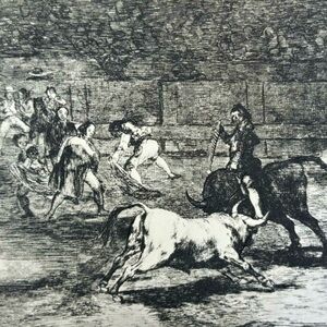 MARIANO CEBALLOS, MADRID BULLRING Original Vintage Fine Art GOYA Spain Print 60s